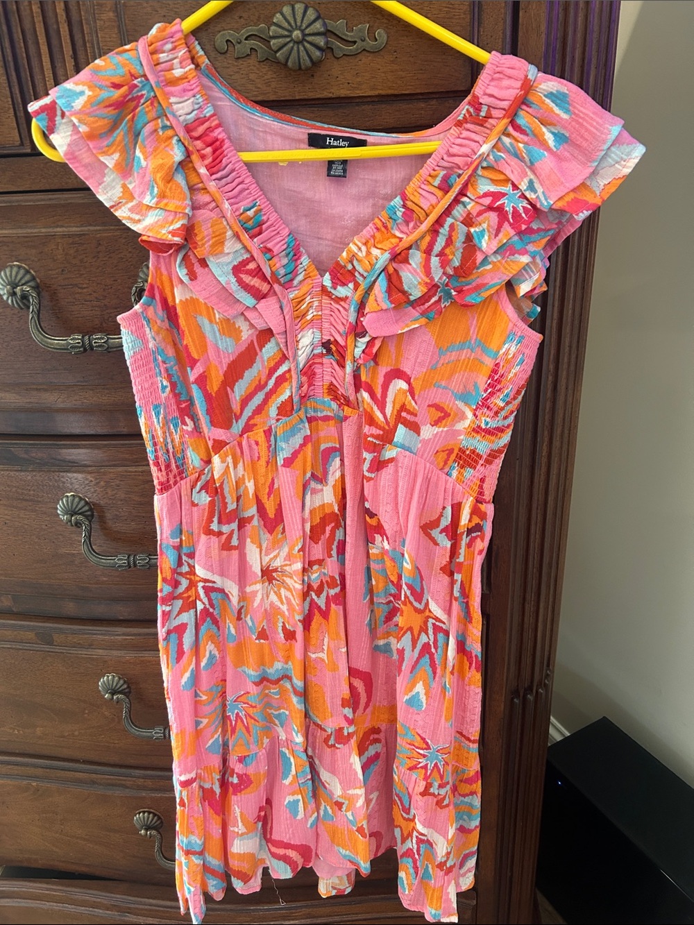 Hatley Pink Orange Floral Ruffle Mini Dress